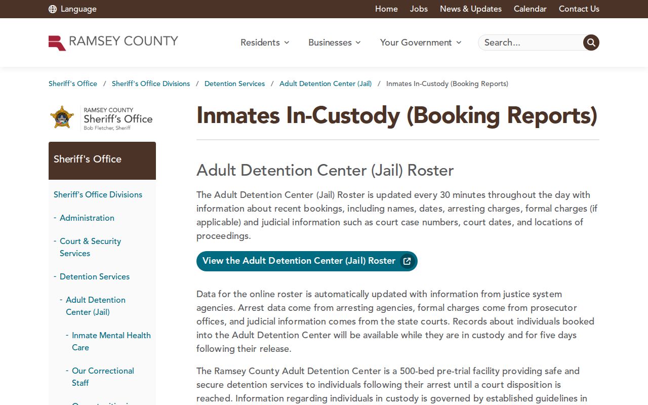 Ramsey County residents directory adult detention roster