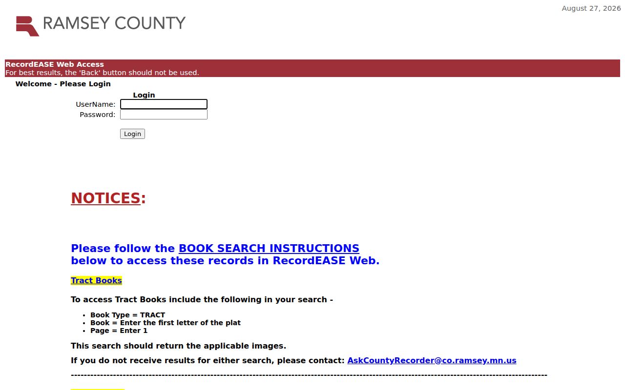 Ramsey County residents directory RecordEASE deed index
