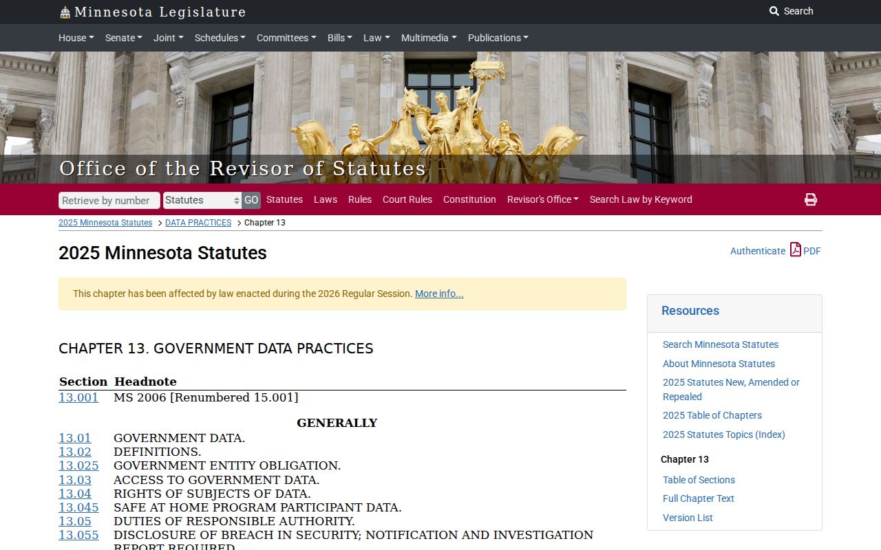 Ramsey County previous residents Minnesota Government Data Practices Act reference