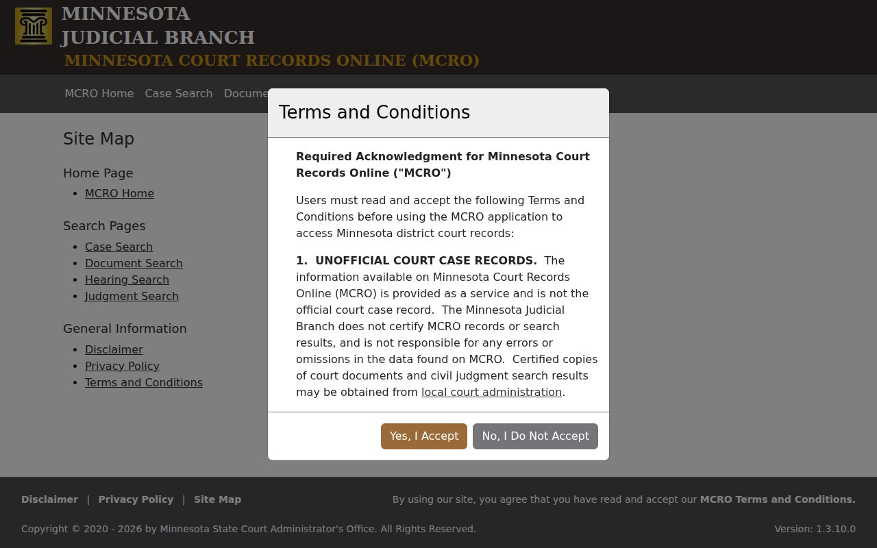 Minnesota Court Records Online public search pages for a Ramsey County court case search