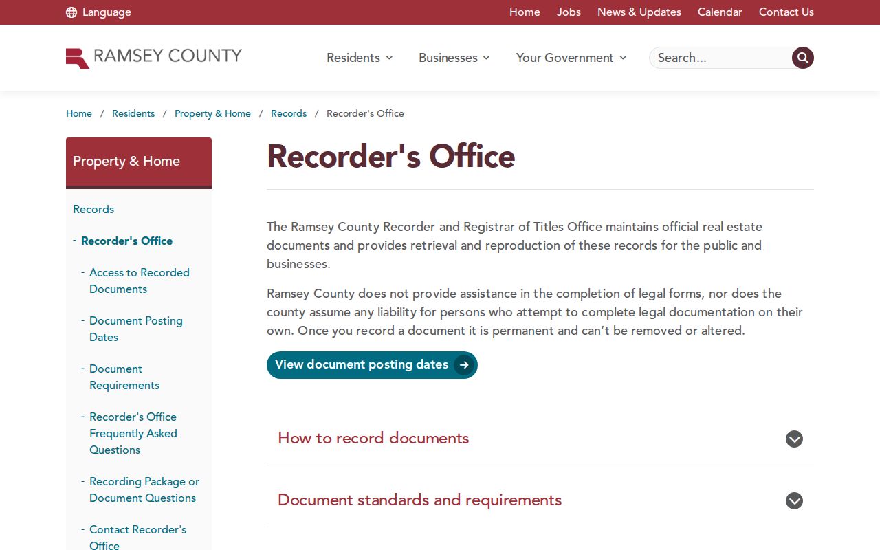 Ramsey County street directory Recorder office and RecordEASE information