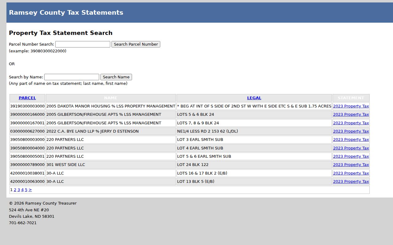 Ramsey County street directory legacy property tax example