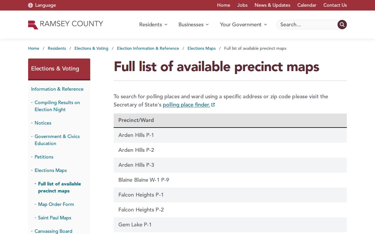 Ramsey County ZIP code directory precinct map inventory